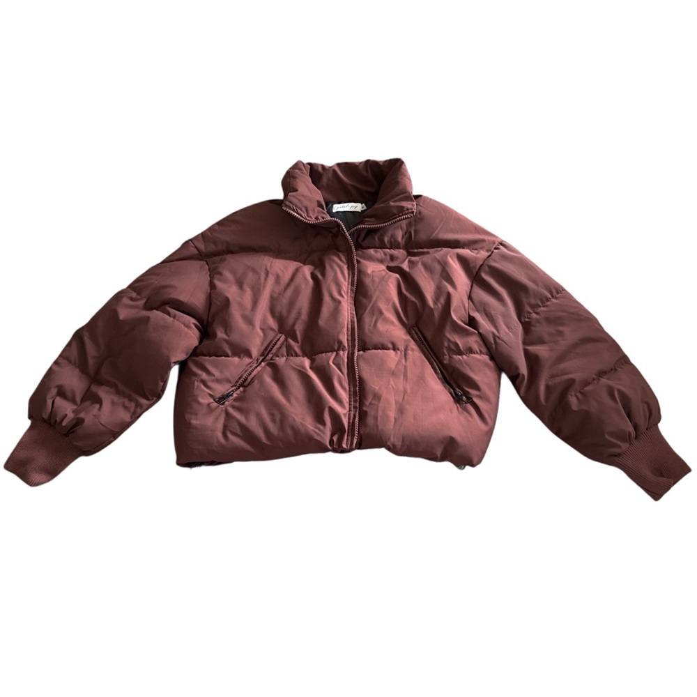 Petal & Pup maroon Cropped Puffer Jacket